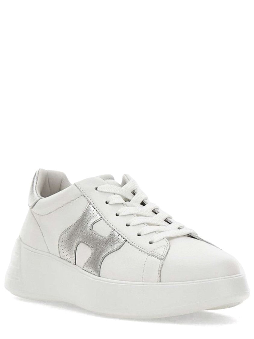 Hogan White Mutton Leather Silver H Sneakers