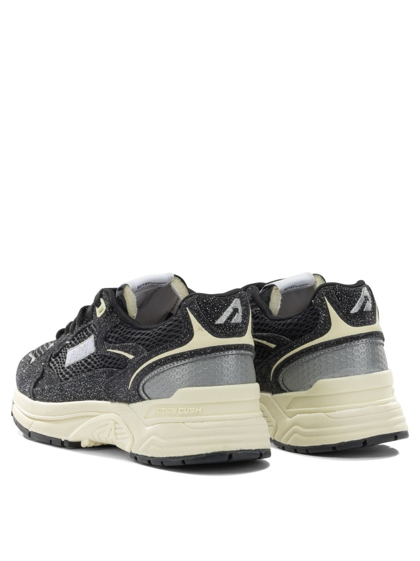 Autry Glitter-Finish Mesh And Leather Sneakers