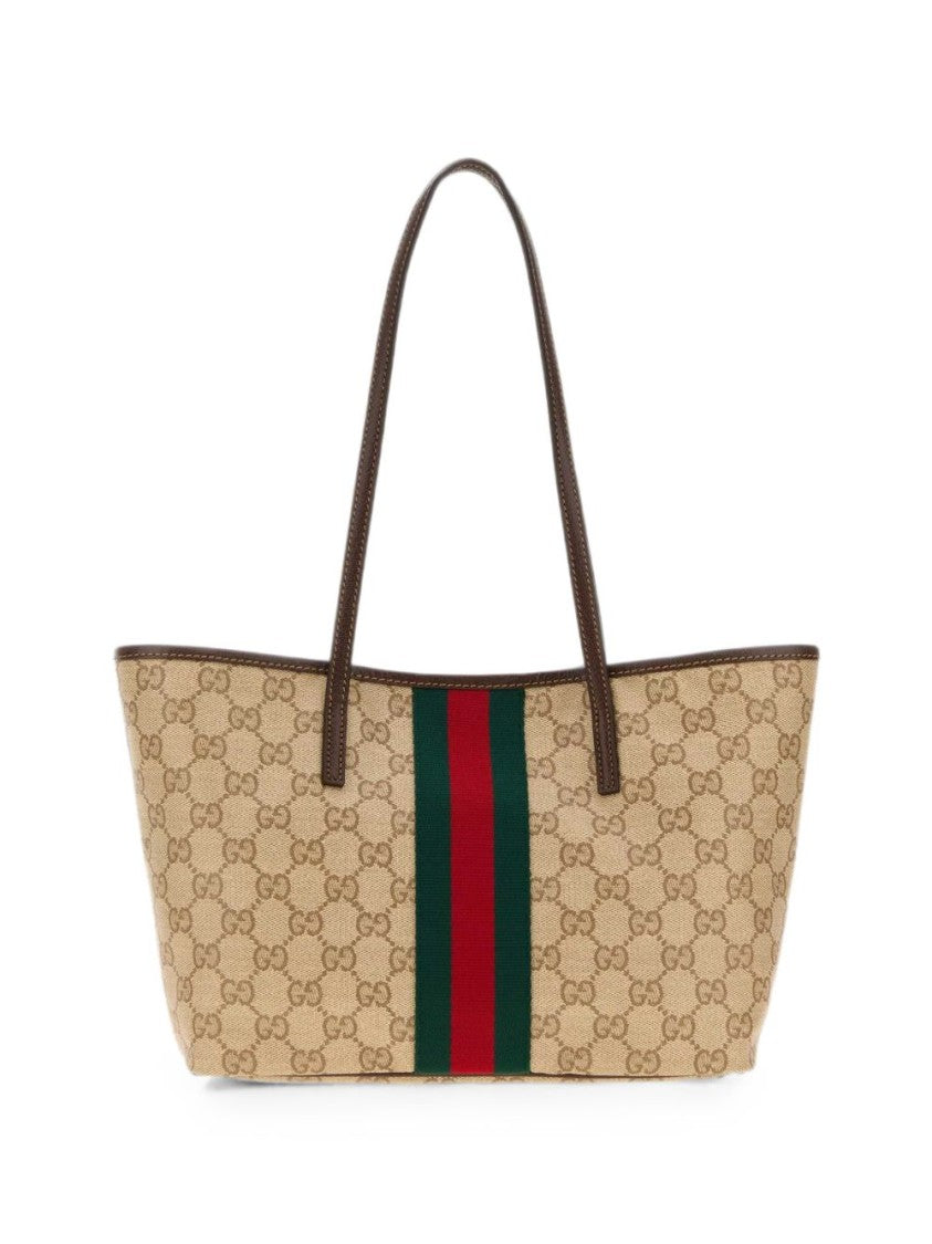 Gucci Monogram Canvas Leather Handle Rectangular Tote Bag
