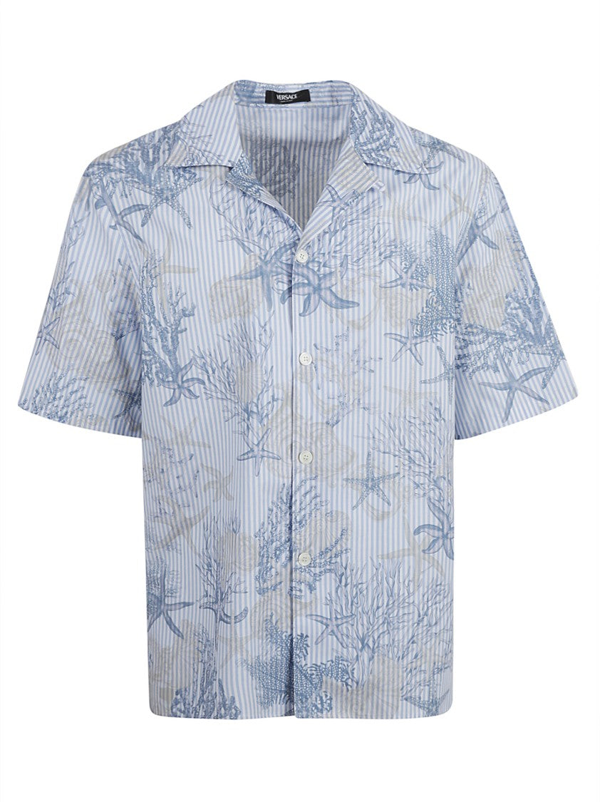 Versace Light Blue And White Striped Short-Sleeved Shirt