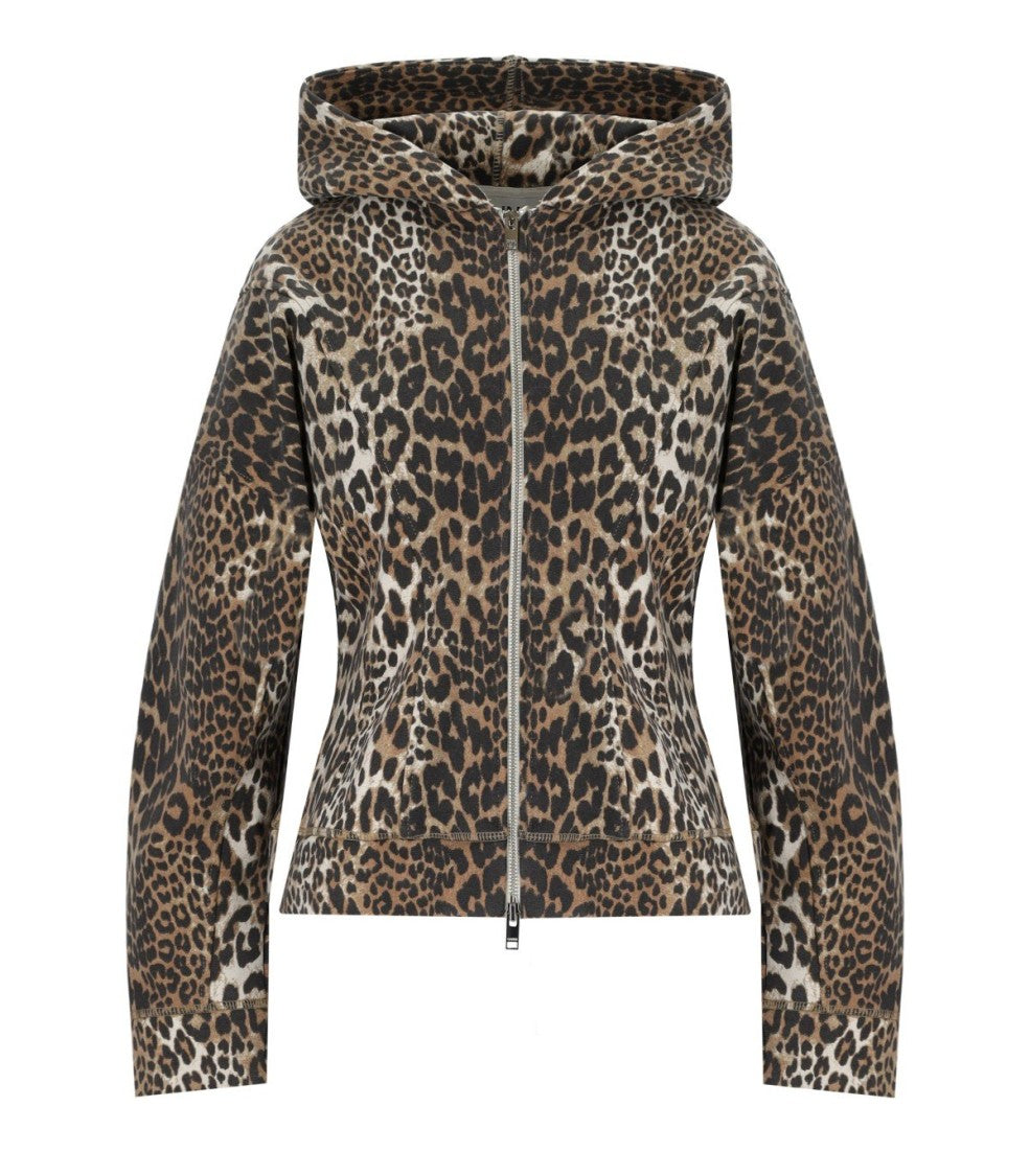 Ganni Fitted Organic Cotton Animal Print Hoodie