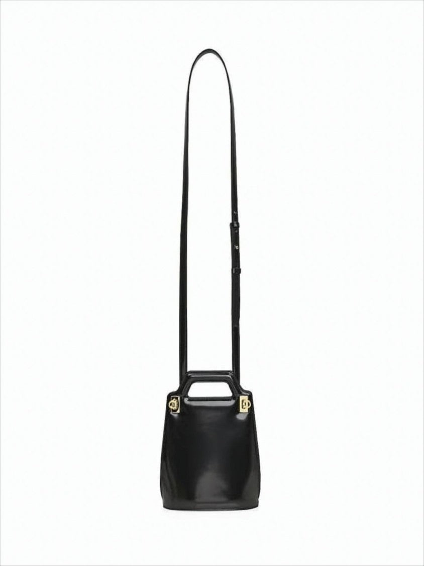 Salvatore Ferragamo Black Glossy Finish Structured Crossbody Bag