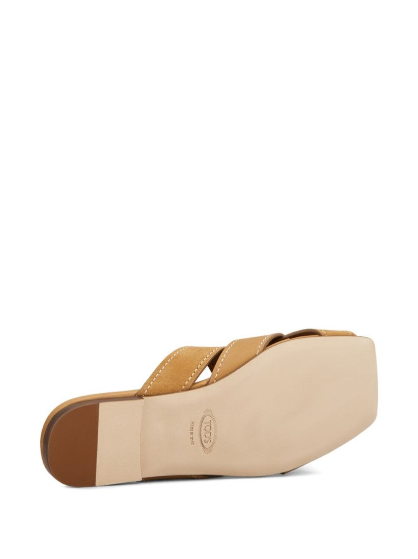 Tod's White Crisscross Strap Square Toe Sandals