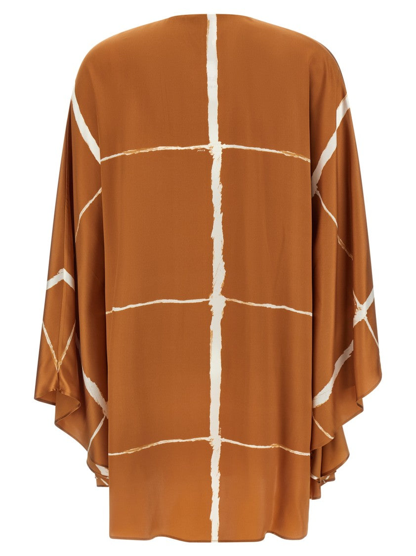 Kiton Silk Satin Caftan Blouse With Graphic Pattern
