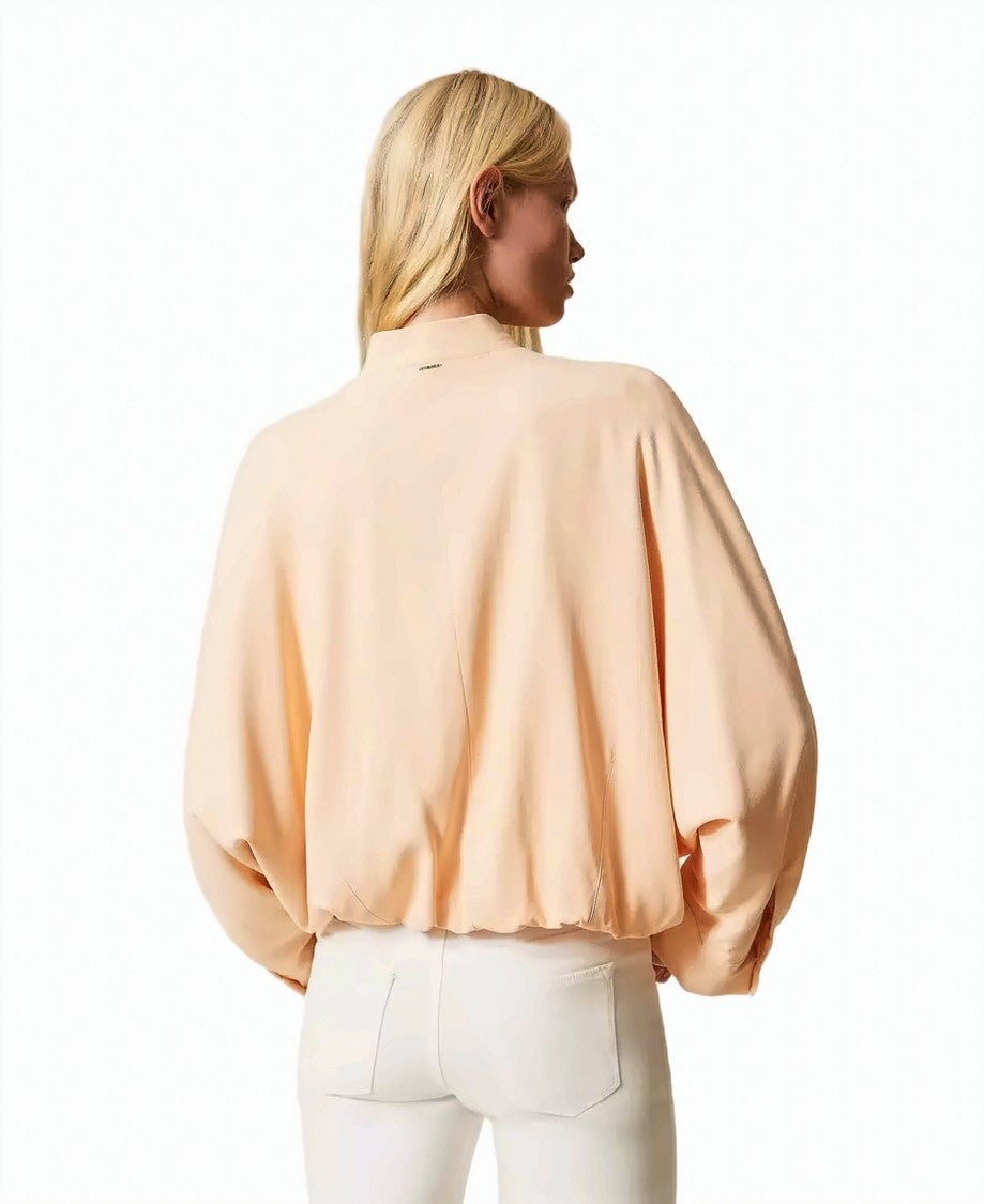 Twin-Set Fluid Viscose-Blend Twill Kimono Sleeves Bomber Jacket