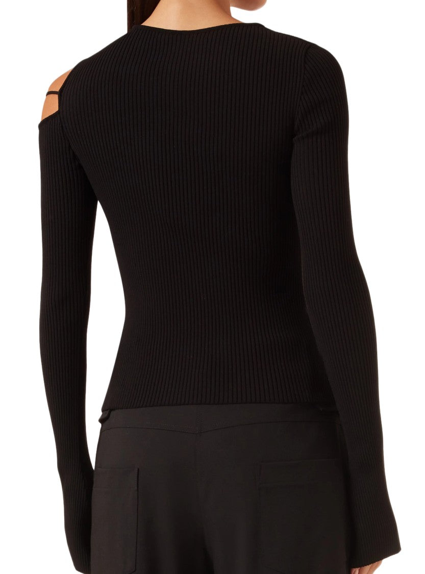 Mach & Mach Georgia Black Rib-Knitted Top