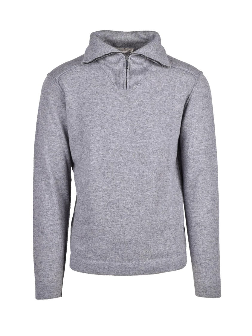 Wool & Co Grey Ribbed Zip Wool Polo Shirt