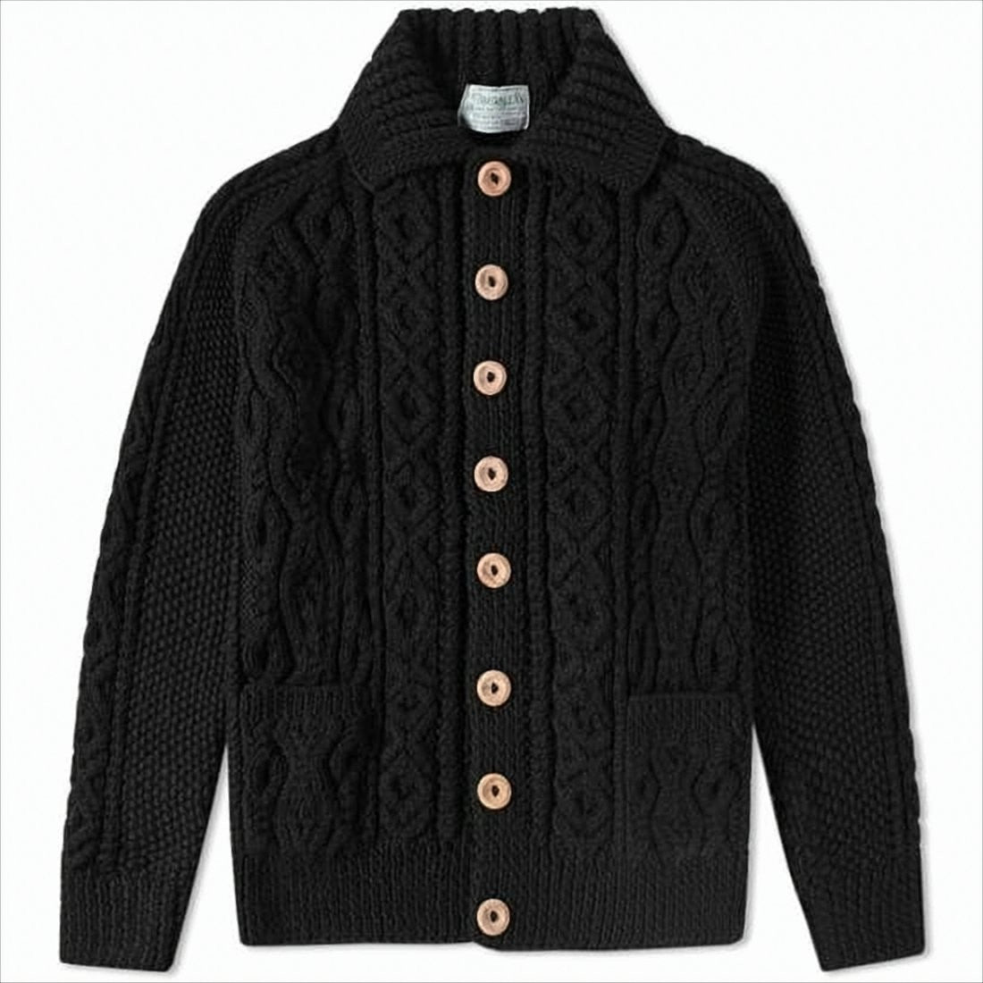 Inverallan Textured Knit Cardigan With Cable Patterns And Classic Collar