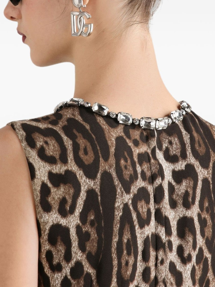 Dolce & Gabbana Leopard Print Gemstone Mini Dress