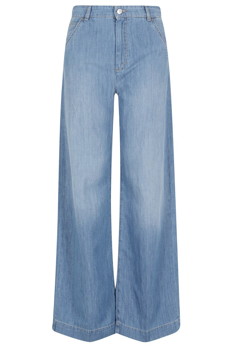 Seventy Denim Wide-Leg Belt-Loops Cotton-Blend Jeans