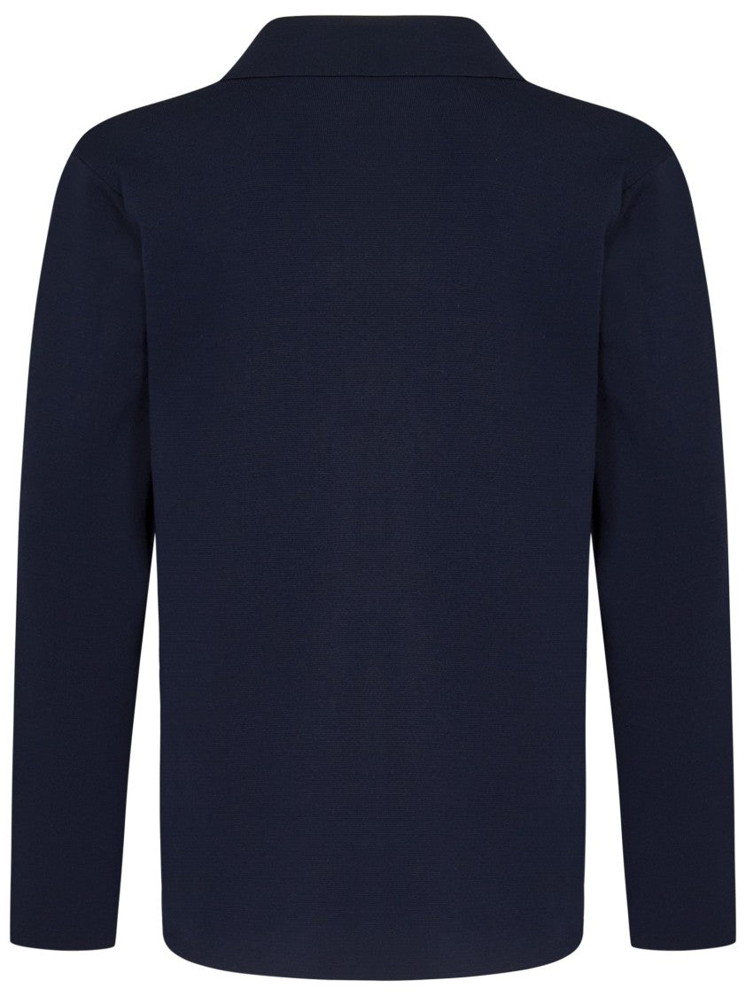 Cruciani Navy Cotton Knit Blazer With Notched Lapels
