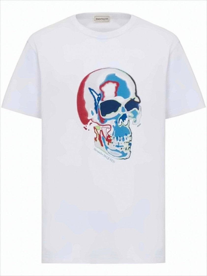 Alexander Mcqueen Short-Sleeved White Cotton T-Shirt With Bold Skull Graphic