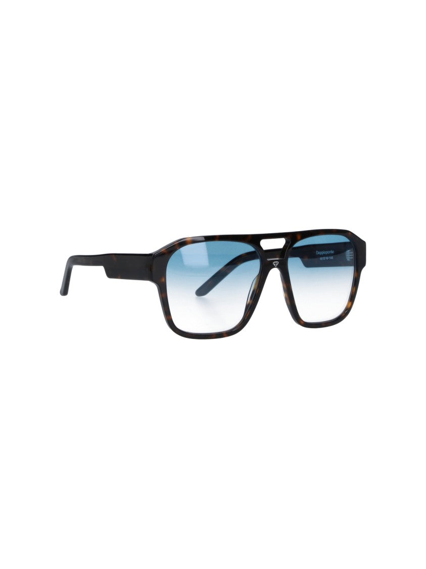 Facehide Rectangular Double Bridge Facehide Sunglasses With Gradient Blue Lenses