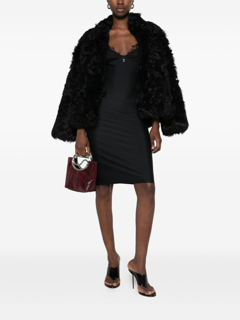 Coperni Black Lace-Trimmed V-Neck Metallic Mini Dress