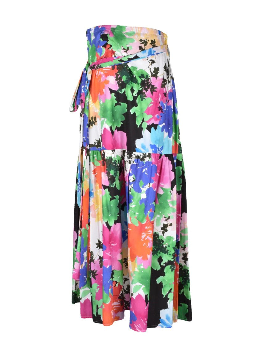 Sara Roka Multicolor Floral Wrap Cotton Maxi Skirt