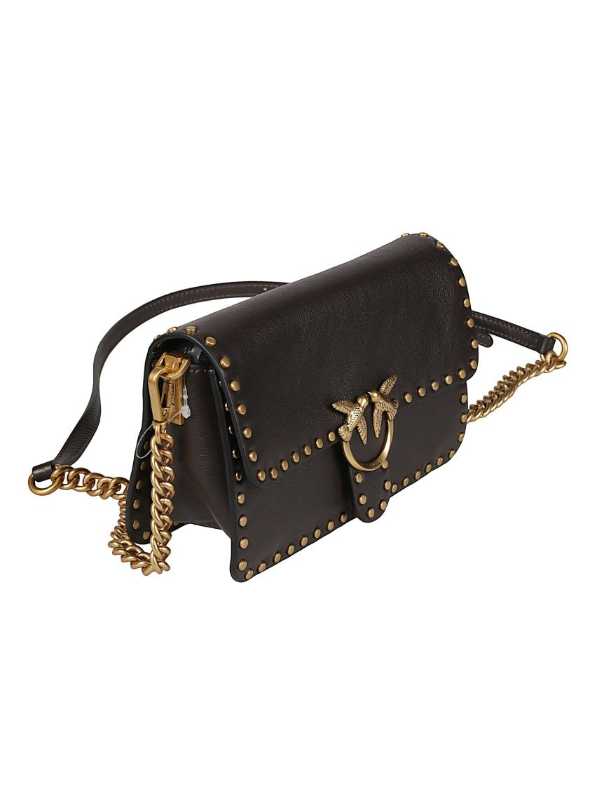 Pinko Love One Slouchy Studded Calfskin Shoulder Bag