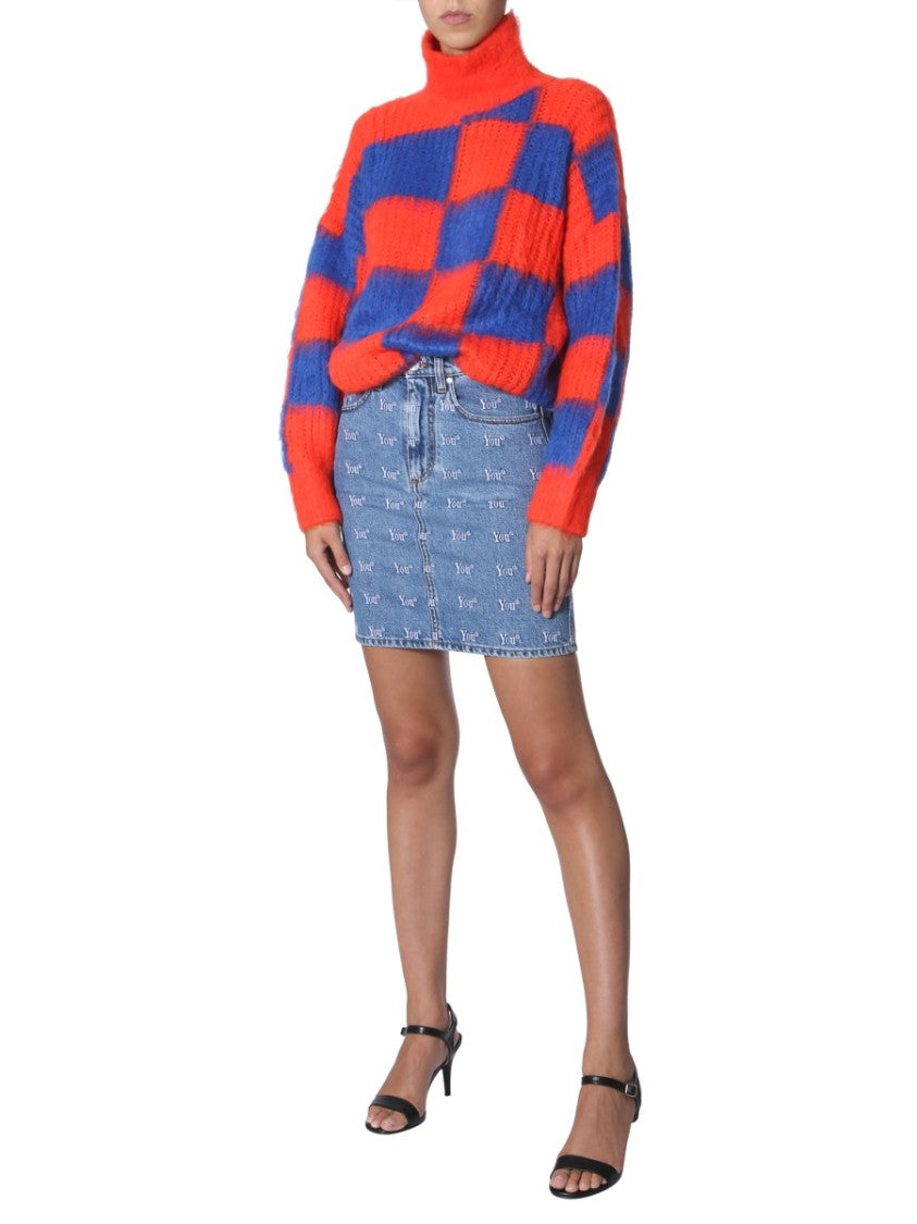 Msgm Bold Checkered Oversized Crew Neck Sweater