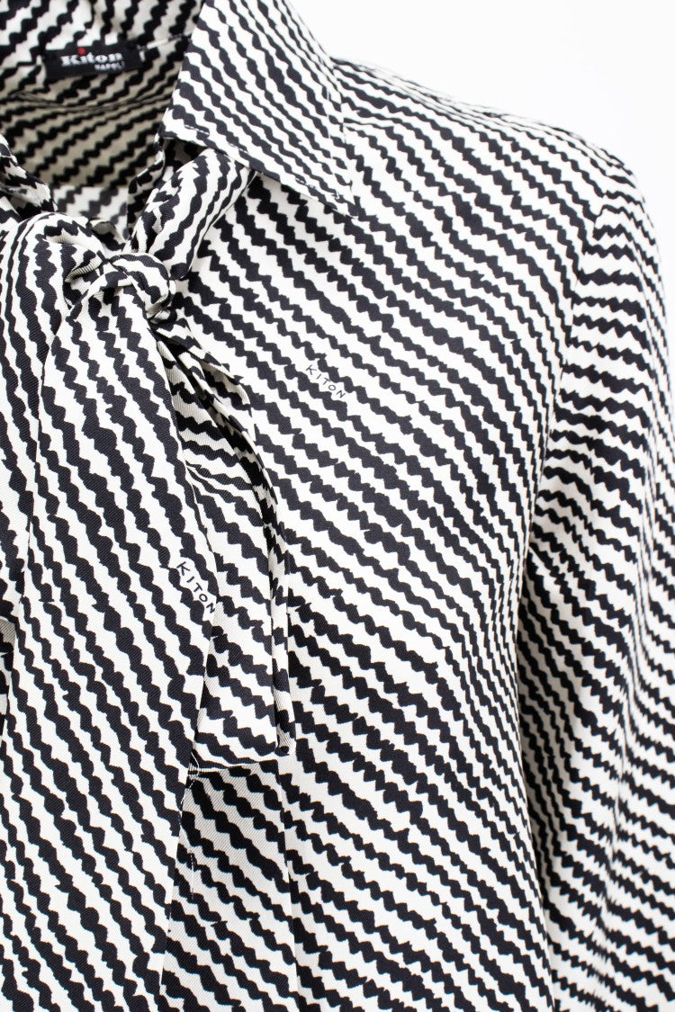 Kiton Printed Pattern Black Silk Blouse