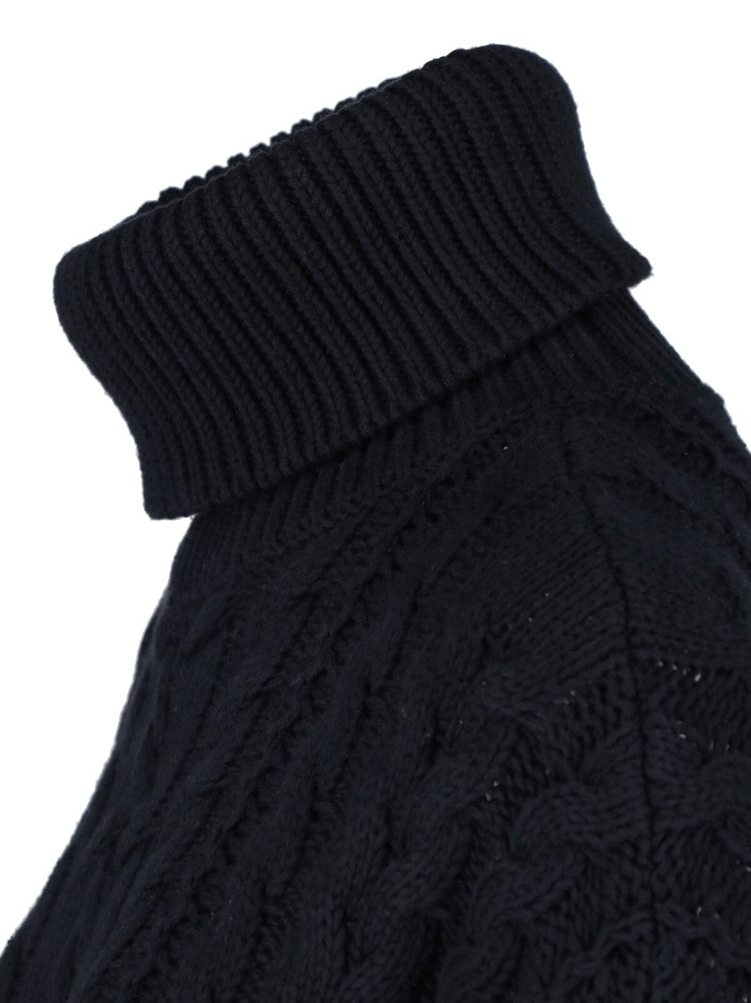 Polo Ralph Lauren Black Cable-Knit Cropped Ribbed Cotton Turtleneck Sweater