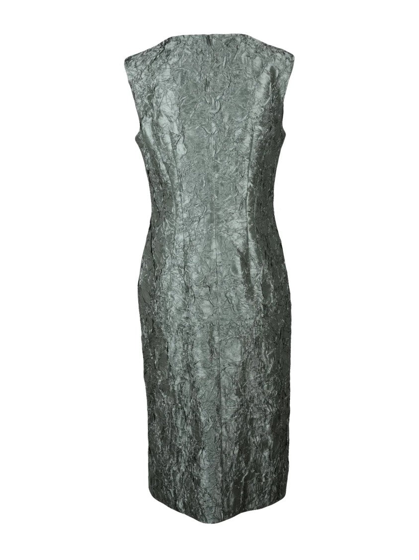 Dries Van Noten Sage Green Deep V-Neck Viscose-Blend Midi Dress