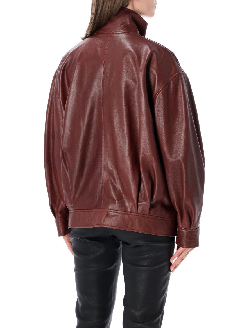 Arma Paula Lambskin Leather Oversized High-Collar Jacket
