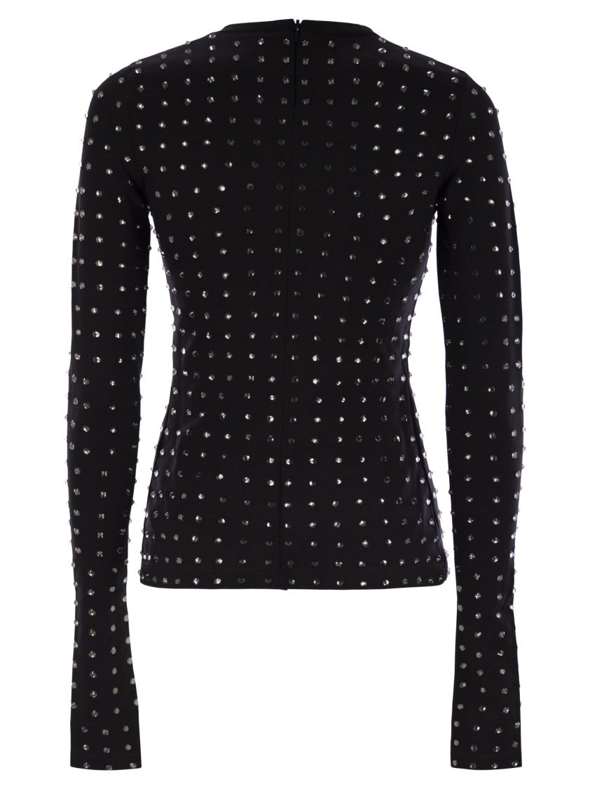 Sportmax Negus - Scuba Jersey T-Shirt With Rhinestones