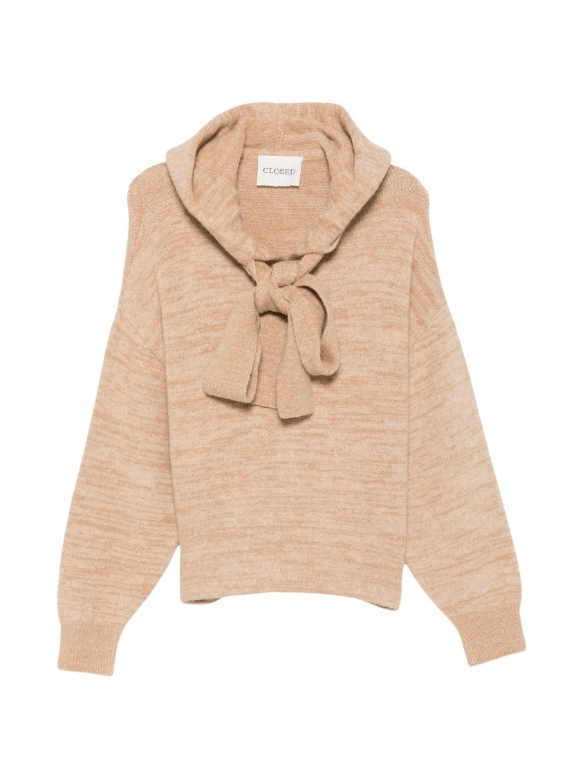 Closed Beige Marl Bow Detail Hooded Sweater