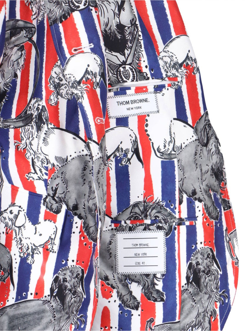 Thom Browne Multicolor Striped Dog Print Silk Blazer