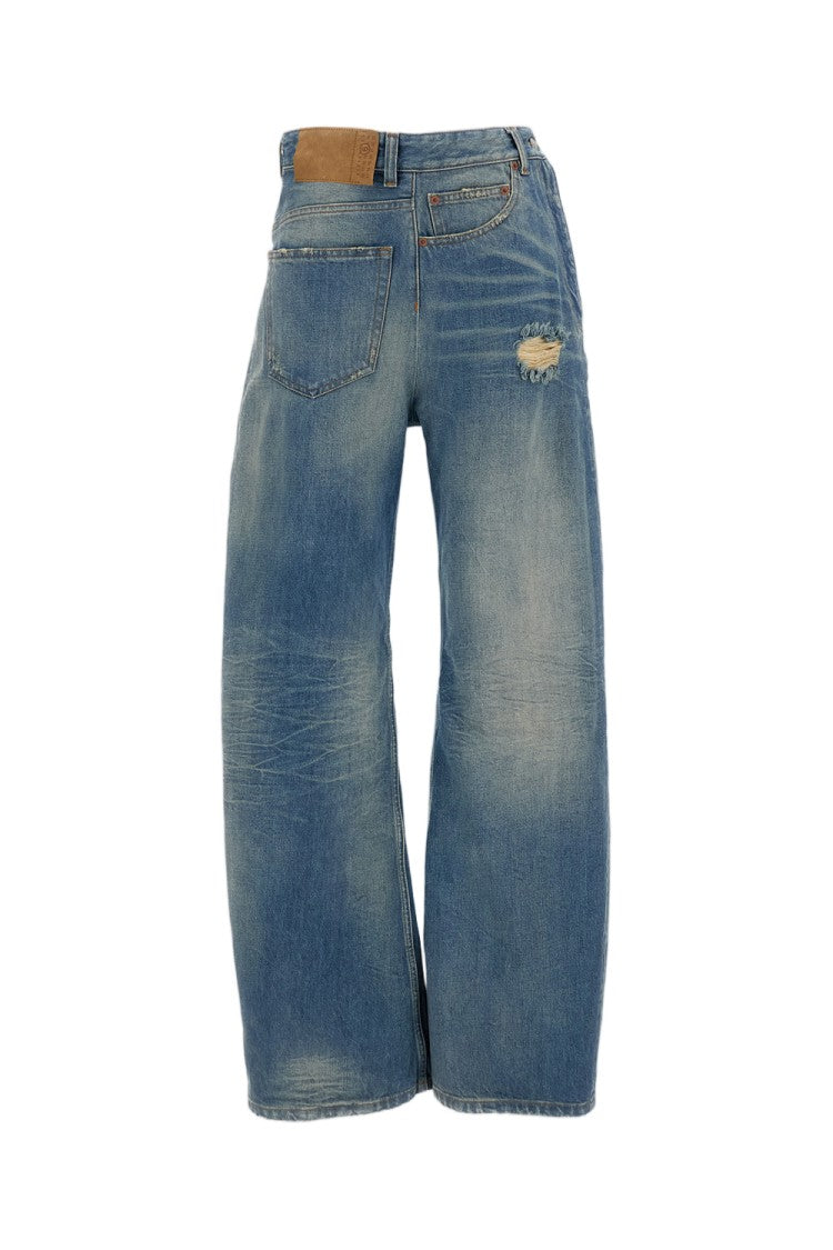 Mm6 By Maison Margiela Distressed Wide-Leg Jeans With Iconic Numeric Patch