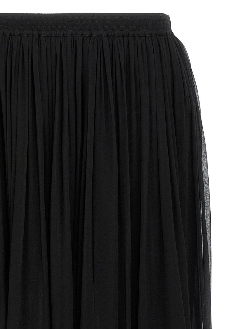 Saint Laurent Pleated Black Silk Maxi Skirt With Elastic Waistband