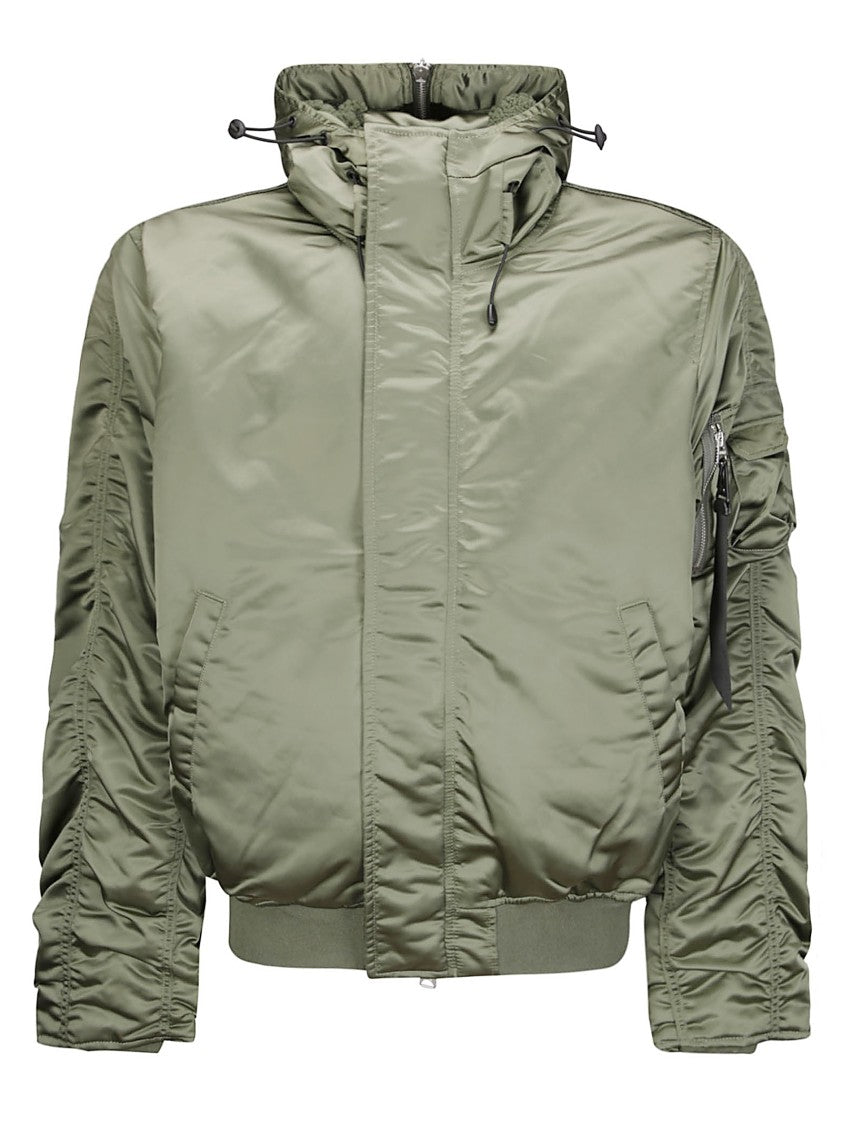 Alpha Industries Drawstring Hooded Bomber Jacket With Double-Slider Zip And Magnetic Buttons