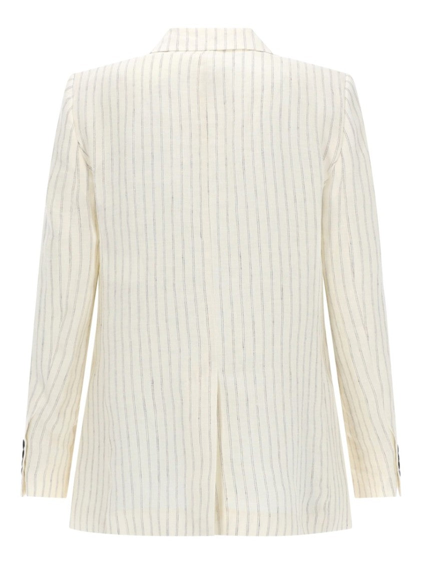 Max Mara Linen Blazer With Subtle Pinstripe And Notch Lapel