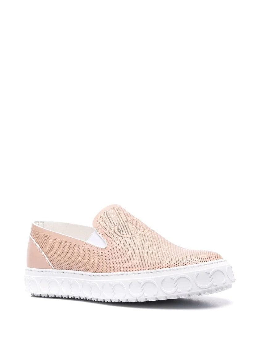 Casadei Perforated Leather Slip-On Trainers With Embossed Detailing