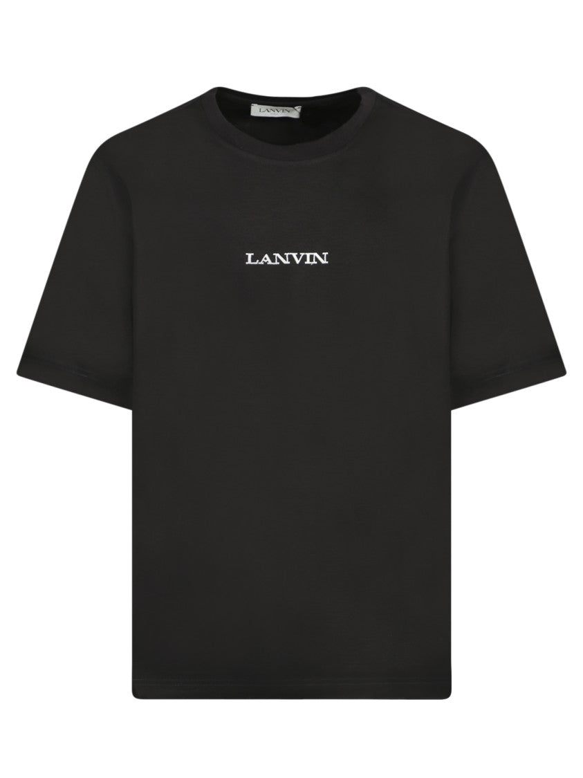 Lanvin Embroidered Black Cotton T-Shirt With Crew Neck