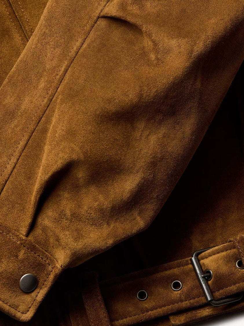 Saint Laurent Brown Suede Belted Oversized Blouson Jacket