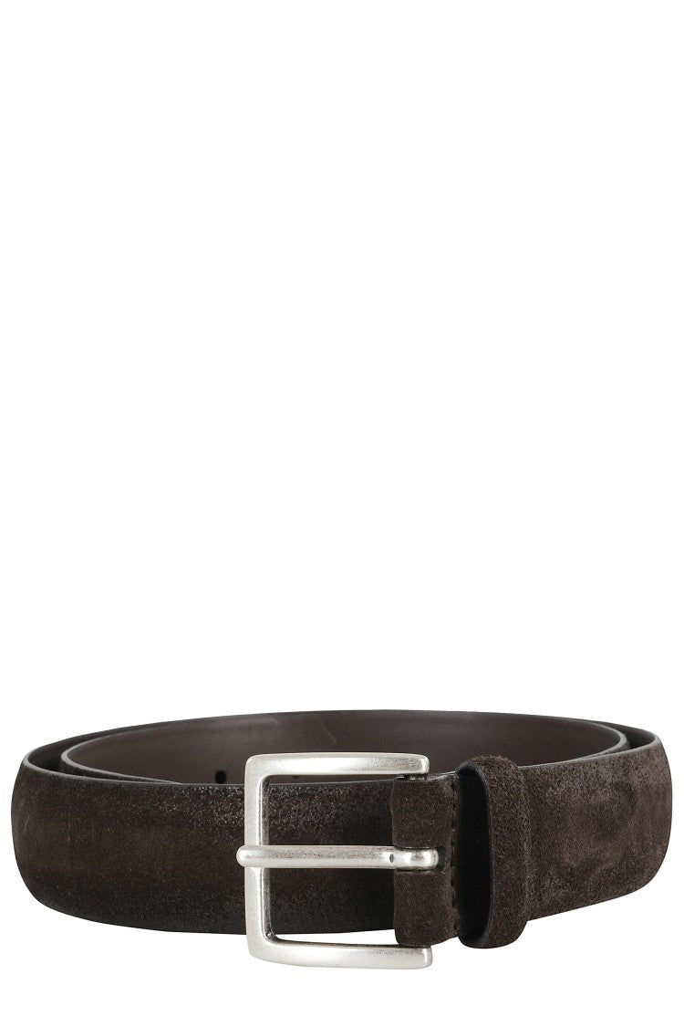 Orciani Cloudy Dark Suede Belt With Silver Buckle