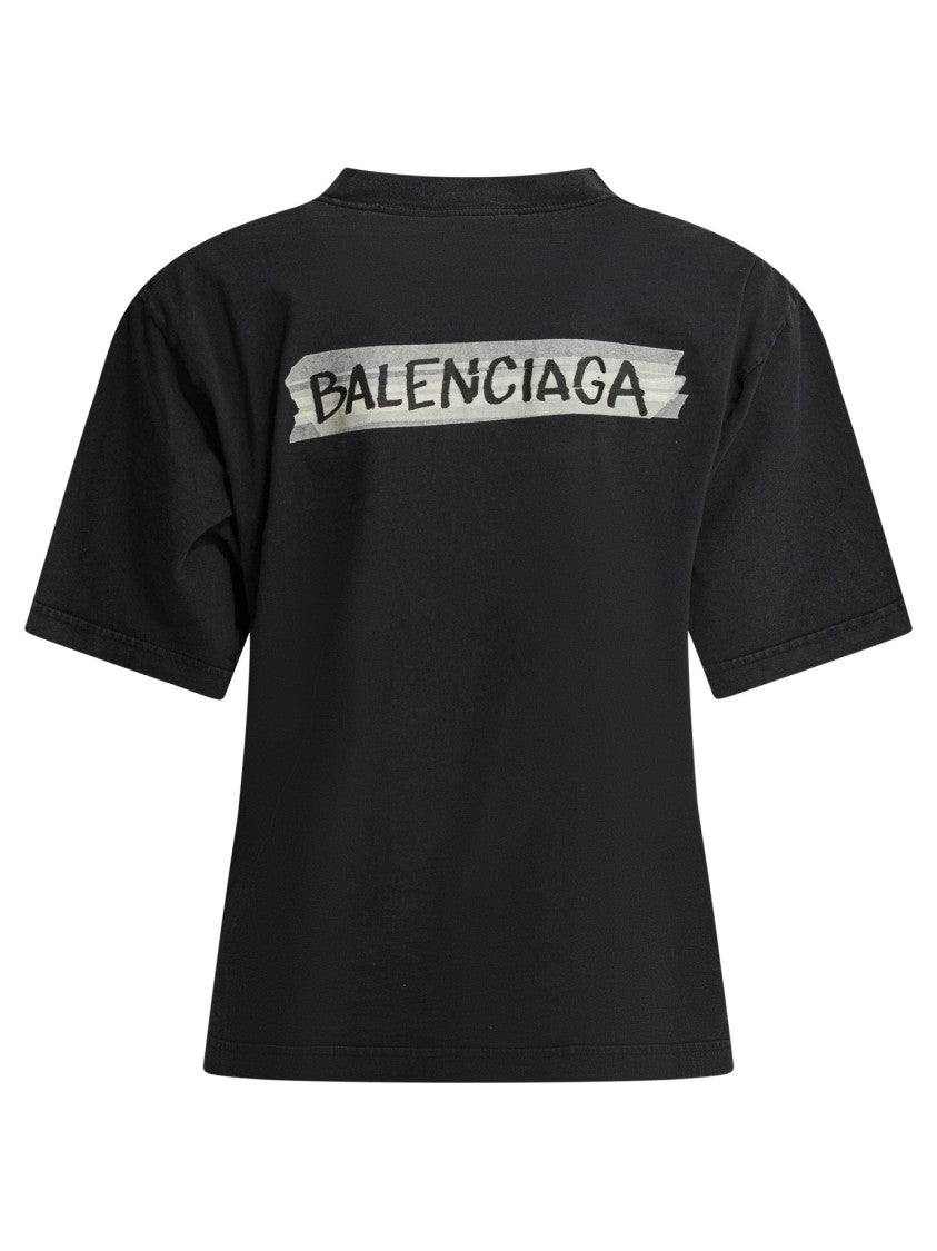 Balenciaga Masking Tape Print Black T-Shirt