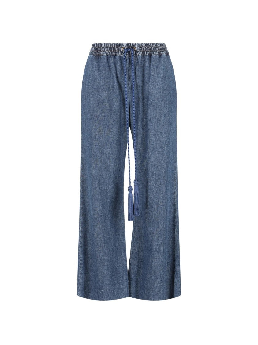 Valentino Medium Blue Wide-Leg Drawstring Denim Jeans