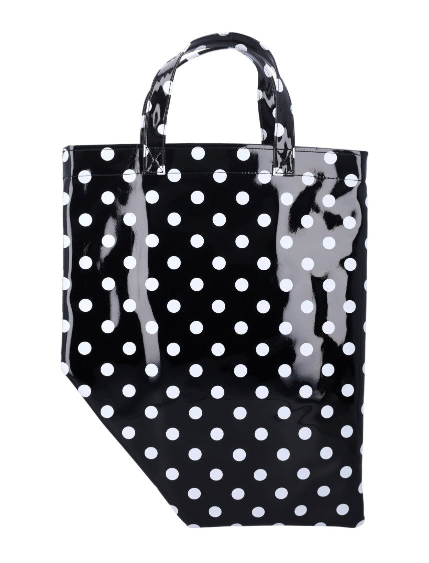 Comme Des Garçons Glossy Black Tote Bag With Polka Dot Design