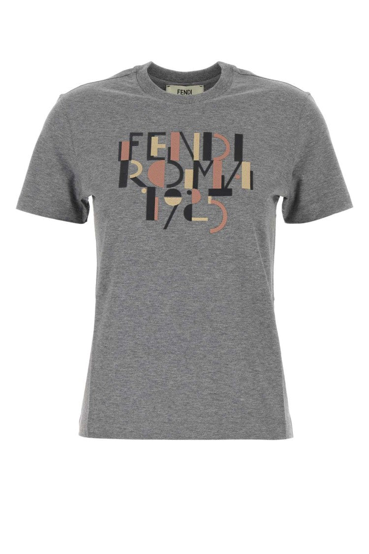 Fendi Short-Sleeved Cotton T-Shirt With Multicolored Graphic Print