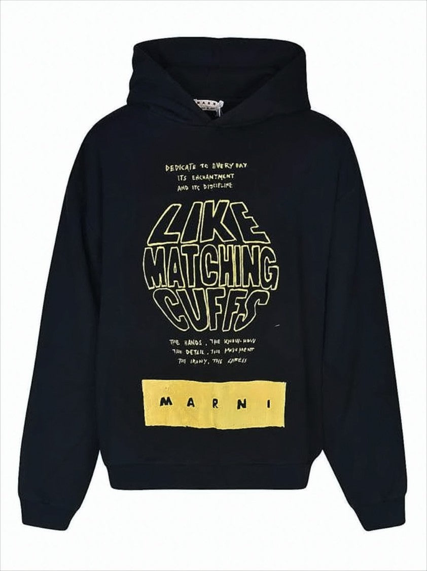 Marni Graphic Print Black Cotton Hoodie With Relaxed Fit