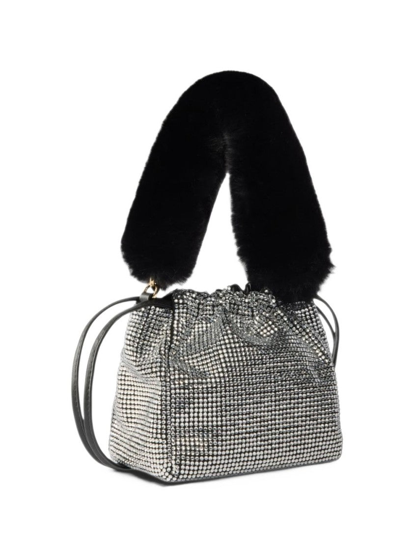 Pinko Rhinestone-Embellished Drawstring Bag With Plush Handle