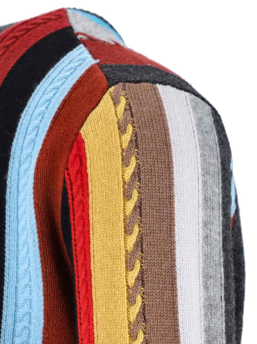 Paul Smith Multicolour Vertical Stripe Sweater With Cable Knit Detailing
