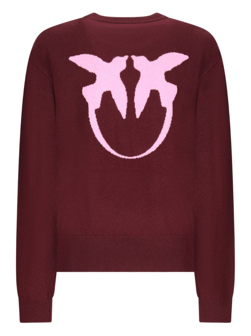 Pinko Bordeaux Wool-Cashmere Blend Knitwear With Logo