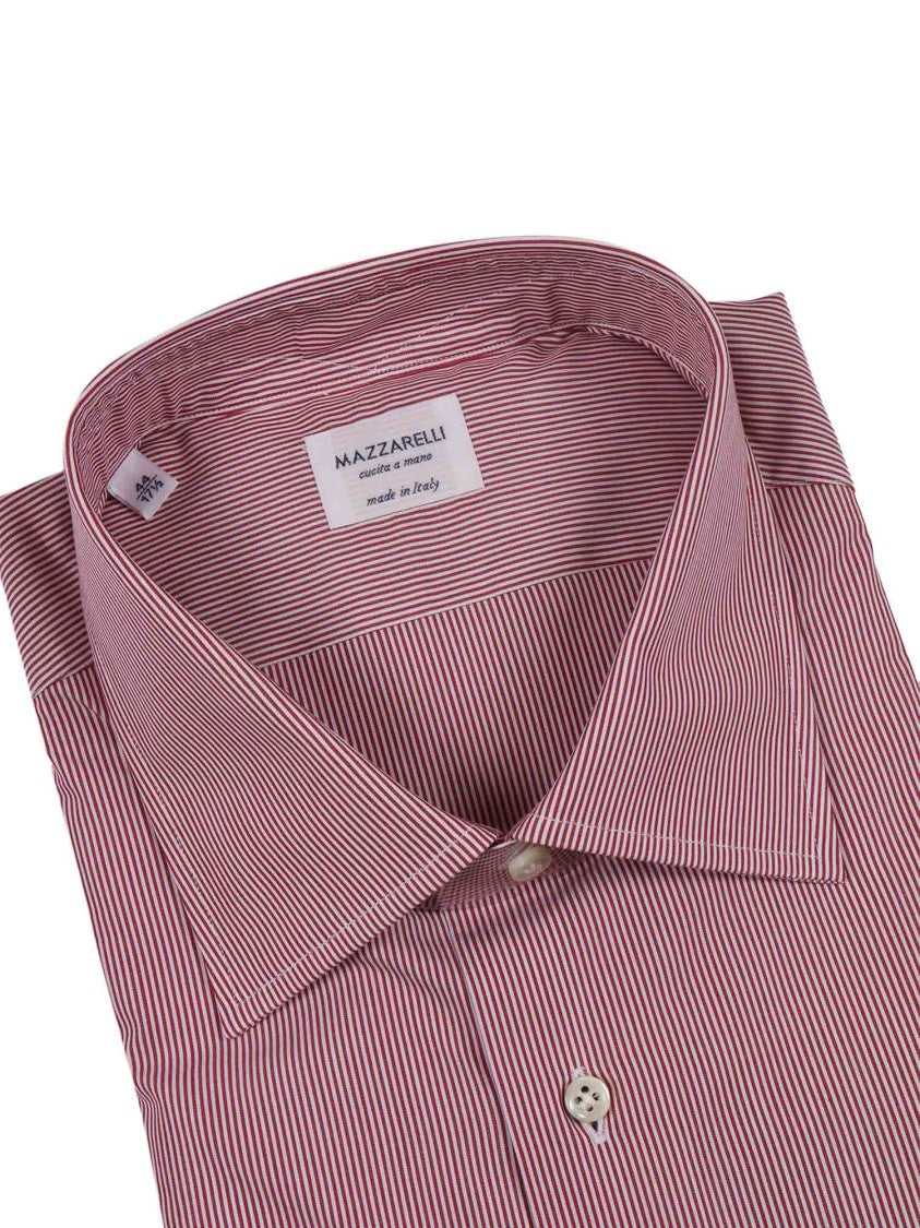 Mazzarelli Camicie Slim-Fit Red And White Striped Poplin Cotton Shirt