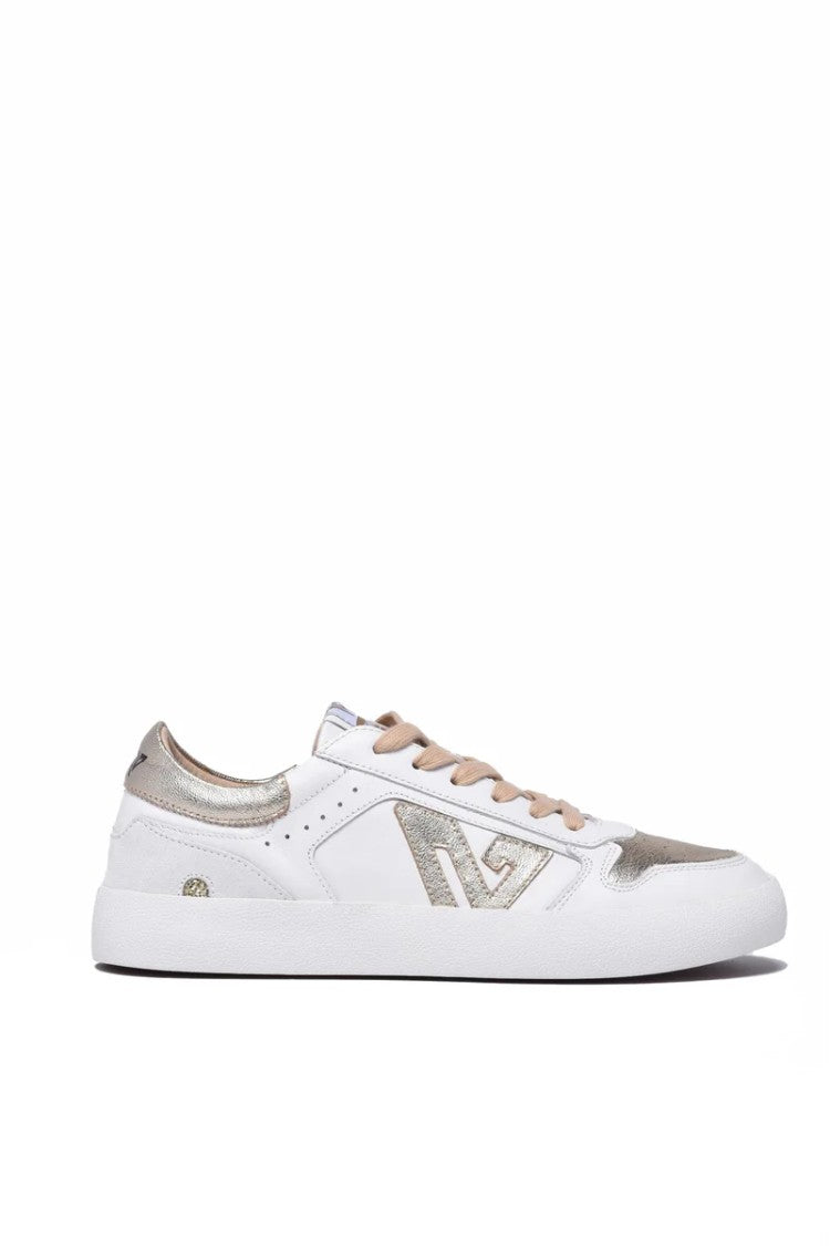 Emanuélle Vee White/Gold Leather Rubber Sole Sneakers