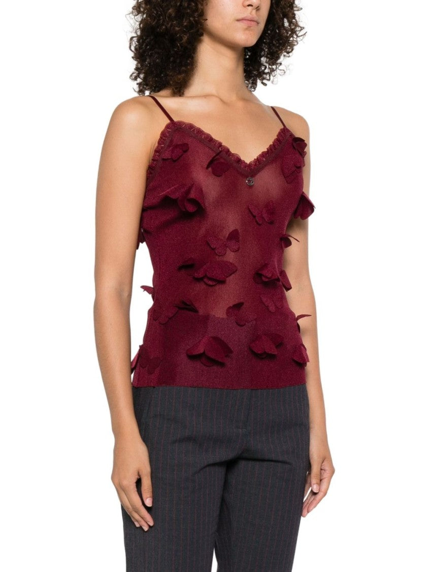 Coperni Burgundy Appliqué Spaghetti Strap V-Neck Top