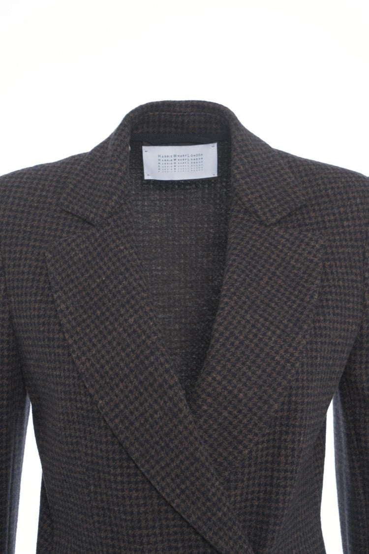 Harris Wharf London Double-Breasted Houndstooth Blazer With Gold Buttons
