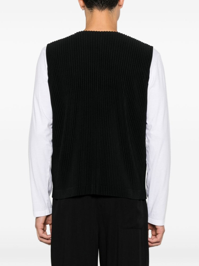 Homme Plissé Issey Miyake Black Sleeveless Pleated Button-Down Vest