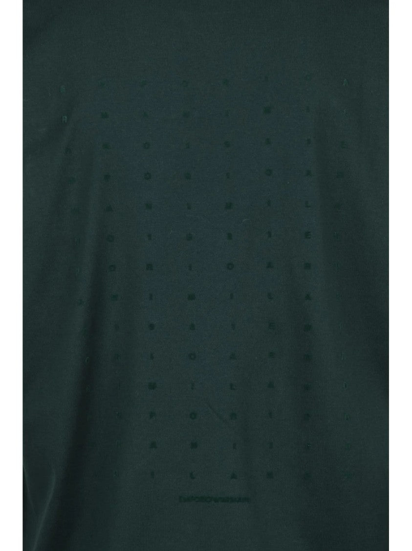 Emporio Armani Deep Green Cotton T-Shirt With Perforated Detailing